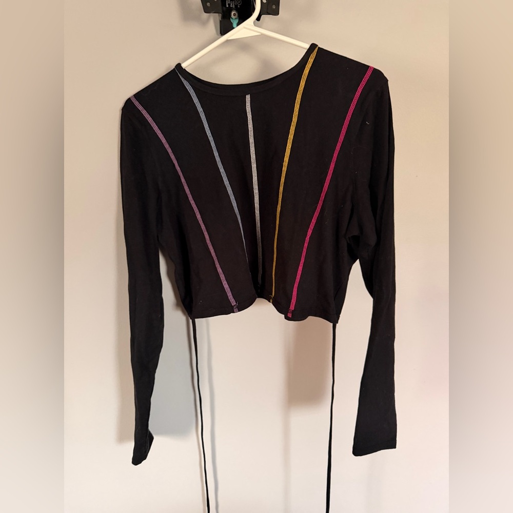 Hollister Black Crop Top with Colorful Stripes